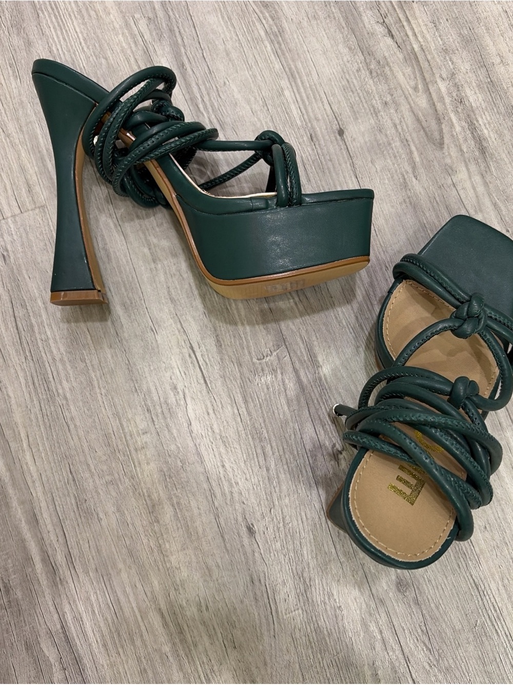 Dark Green Platform Strappy High-Heel Sandals